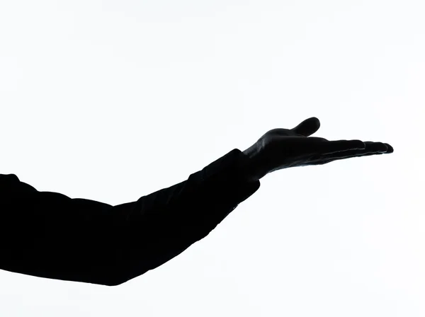 Close up detalhe um homem silhueta mão vazia aberta — Fotografia de Stock