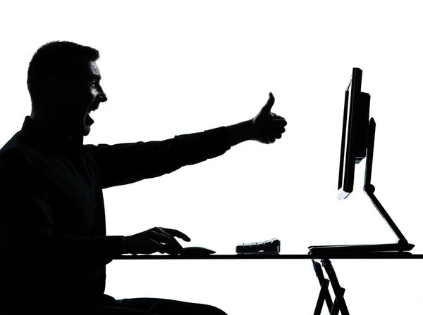 Один бізнесмен силует комп'ютерних обчислень — стокове фото