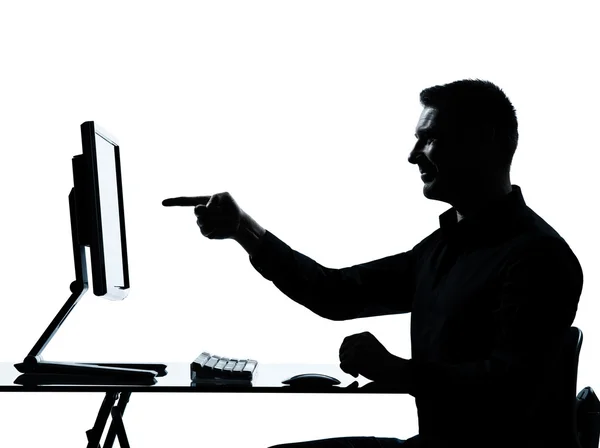 Μία επιχείρηση άνθρωπος σιλουέτα υπολογιστή υπολογιστών κατάδειξης χειρονομία — Φωτογραφία Αρχείου