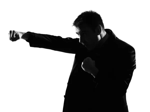 Silhueta homem boxe gesto — Fotografia de Stock