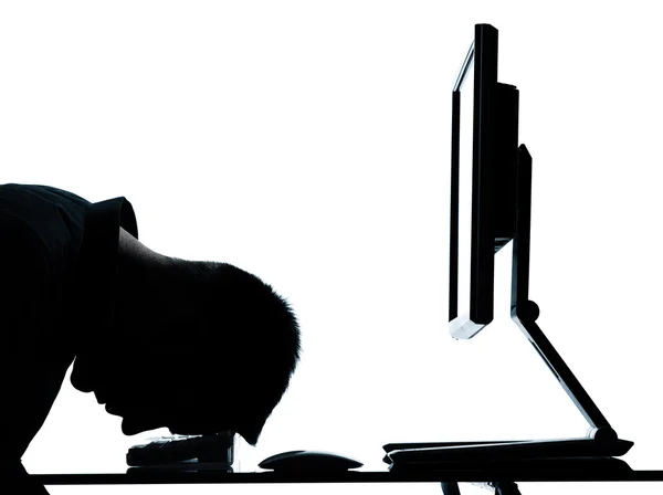 One business man silhouette computer computing sleeping tired — Stock Photo, Image