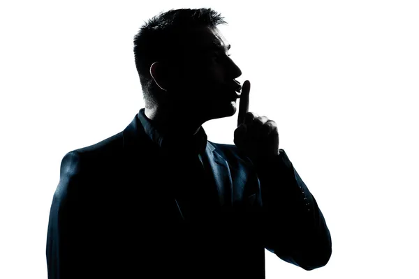 Silhouette man portrait hushing profile — Stock Photo, Image