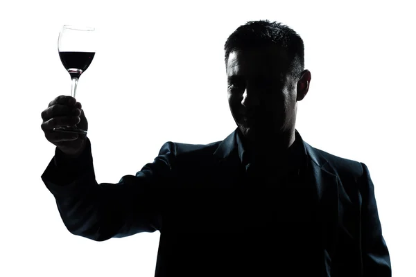 Homem levantando-se brindando seu copo de vinho tinto — Fotografia de Stock