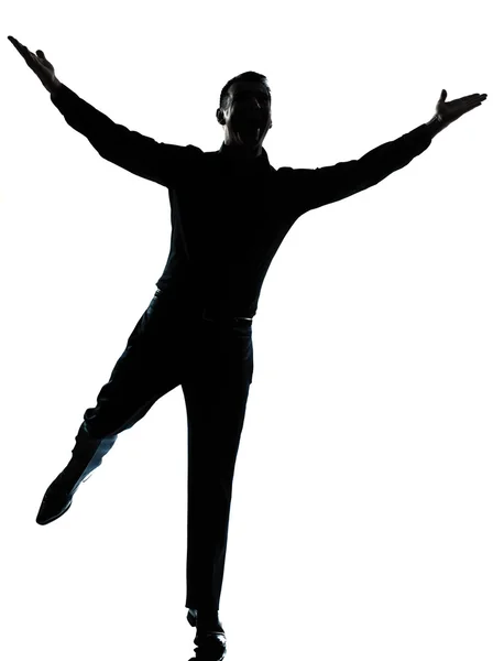 One business man happy spreading arms silhouette — Stock Photo, Image