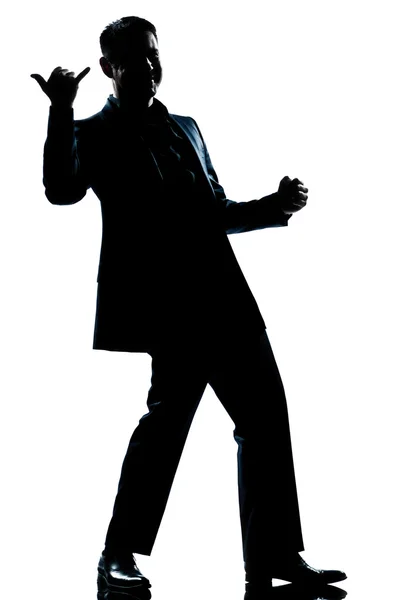 Silhouette man full length happy saluting — Stock Photo, Image