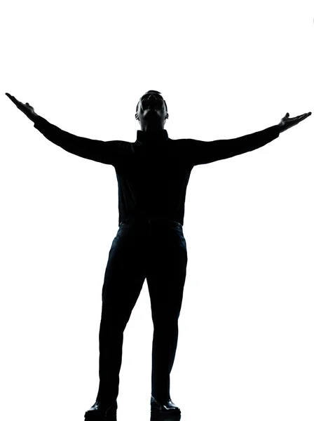 Un uomo d'affari braccia felici allungato silhouette — Foto Stock