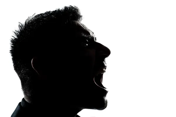 Silhueta homem retrato perfil gritando irritado — Fotografia de Stock