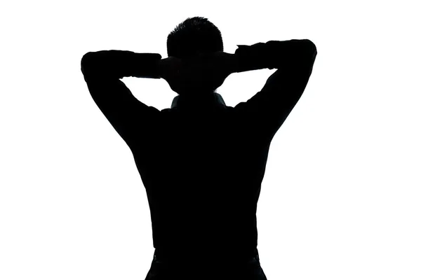 Silhouette man portrait stretching resting — Stock Photo, Image