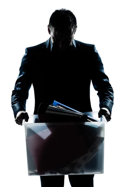 Silhouette man portrait carrying heavy box — Stock Photo, Image