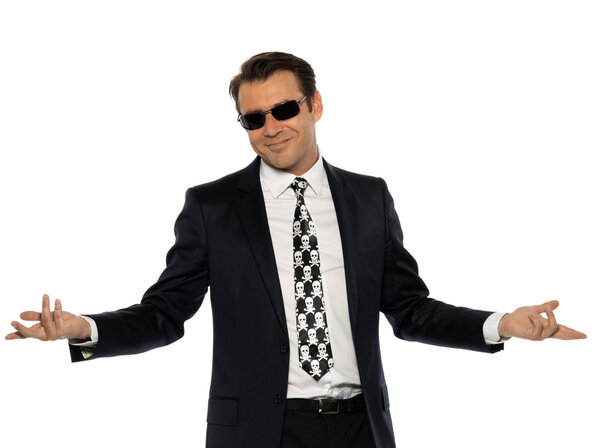 Довольный мошенник преступник
