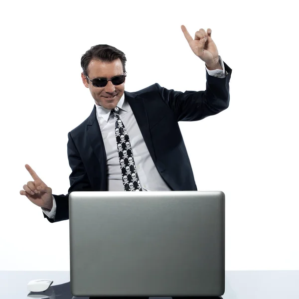 Internet korsanlığı adam bilgisayar korsanı memnun — Stok fotoğraf