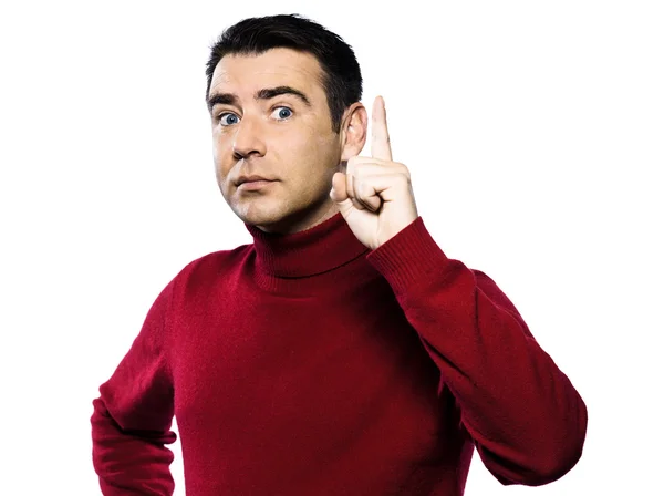 Homme caucasien geste signe doigt levé — Photo