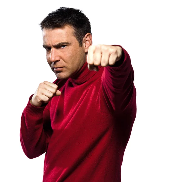 Caucasian man portrait boxing gesture — Stock Photo, Image