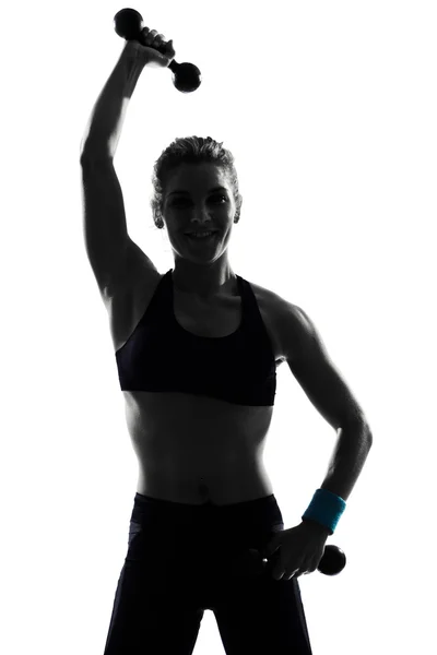 Entrenamiento de mujer fitness postura entrenamiento con pesas — Foto de Stock