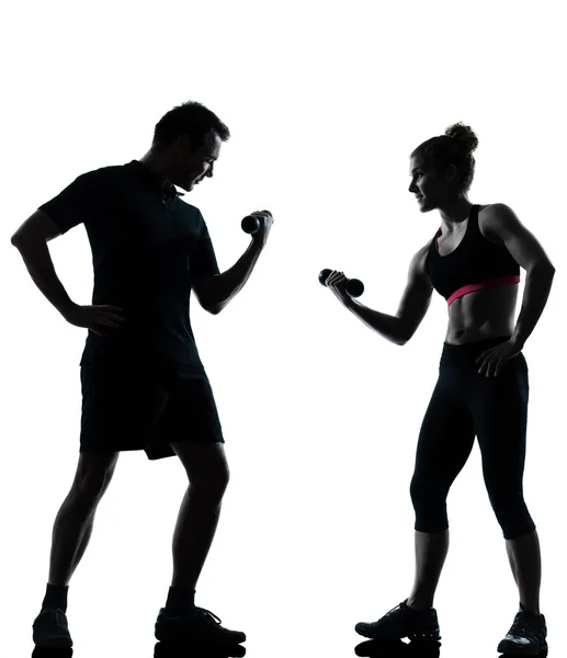 One couple man woman exercising workout fitness — Stock Photo, Image