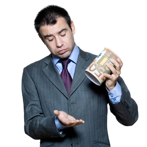 Портрет бізнесмена, що тримає грошову скриньку — стокове фото