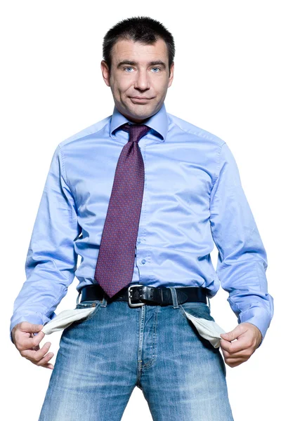Retrato de homem de negócios mostrando seus bolsos vazios — Fotografia de Stock