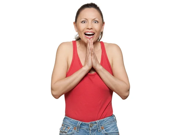 Portret van leuke gelukkig expressieve vrouw lachen — Stockfoto