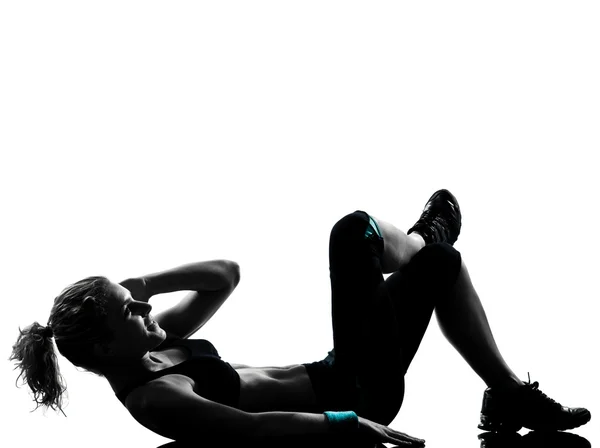 Mulher exercício aptidão postura abdominais empurrar para cima — Fotografia de Stock