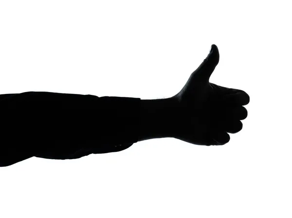 Bliska szczegółów jednego człowieka ręka sylwetka kciuk się gest Zdjęcie Stockowe