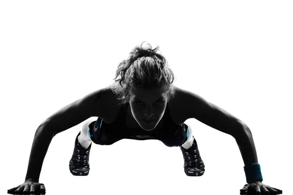 Nő edzés fitnesz push ups testtartás Stock Fotó