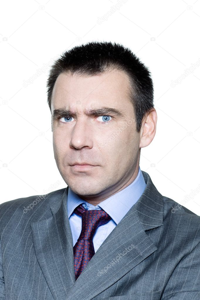 Closeup portrait of a serious angry mature man