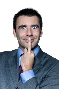 Portrait of man with middle finger on lips clipart