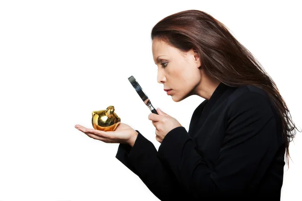 Portrait of beautiful serious woman with small savings — Stock Photo, Image