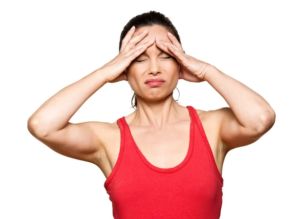 Retrato de mulher expressiva com dor de cabeça severa — Fotografia de Stock