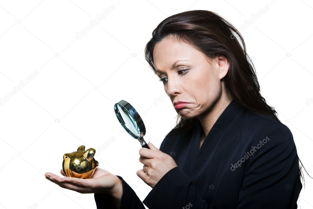 Portrait of beautiful woman with small savings