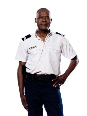 Portrait of policeman with hand on waist clipart