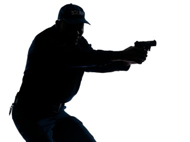 Policeman aiming a handgun clipart