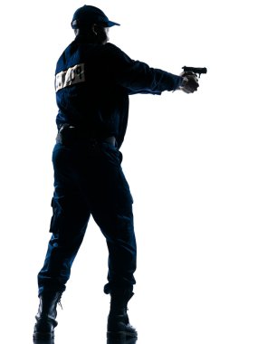 Policeman aiming handgun clipart