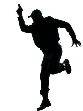 Policeman running with a handgun clipart