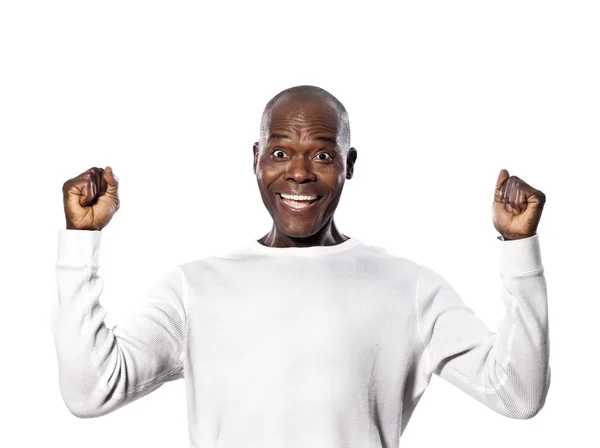 Porträtt av en afro amerikansk man med en framgång härma — Stockfoto