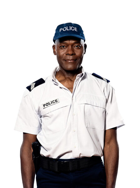 Portrait of policeman in studio