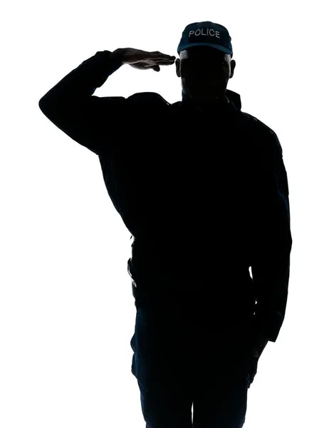 경례 하는 경찰관의 silhouetted 이미지 — 스톡 사진