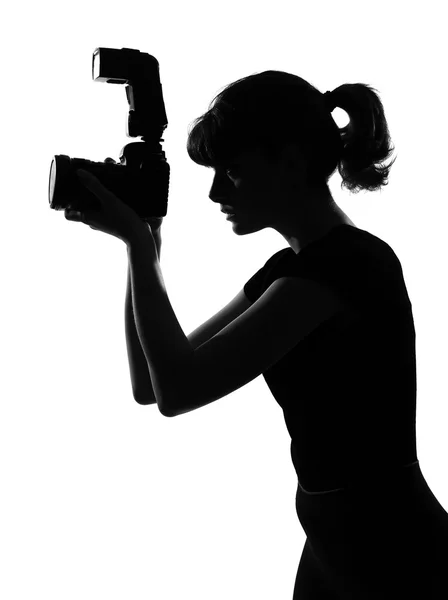 Fotógrafo mulher silhueta — Fotografia de Stock