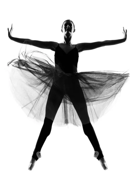 여자 발레 댄서 도약 춤추는 발레리 나 실루엣 — 스톡 사진