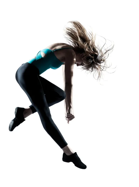 One woman dancer jumping stetching fitness workout — Stock Photo, Image