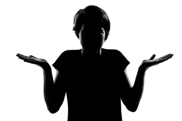 One young teenager boy or girl silhouette ignorant hesitation sh — Stock Photo, Image