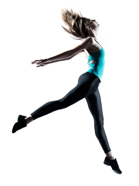 Stetching 피트 니스 운동 점프 한 여자 댄서 로열티 프리 스톡 사진