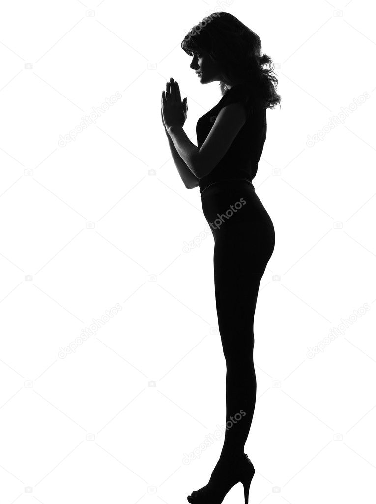 Silhouette woman saluting greeting