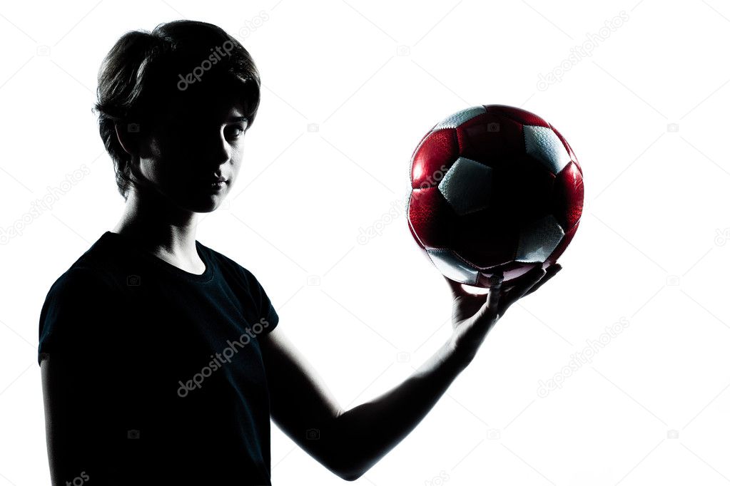 One Teenager Boy Girl Silhouette Holding Showing Soccer Footba Stock Photo By C Stylepics