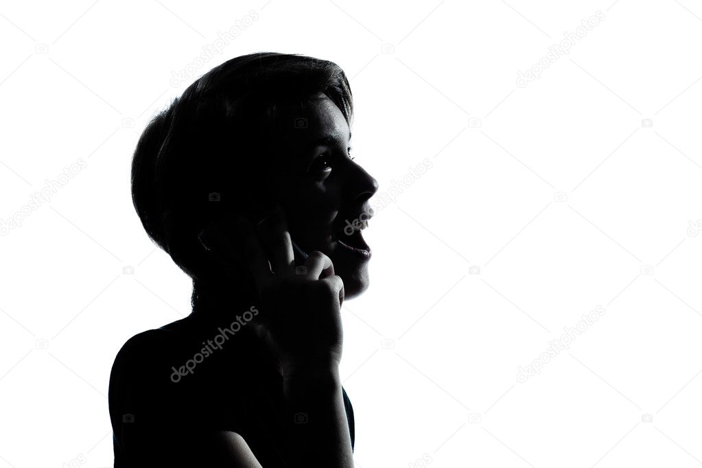One young teenager boy or girl on the telephone silhouette