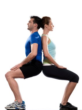 Couple doing workout back to back clipart