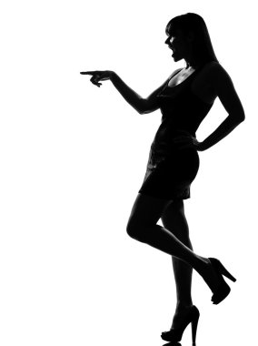Stylish silhouette woman laughing poiting clipart