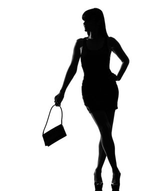 Stylish silhouette woman waiting holding purse clipart