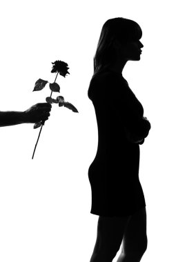 Man hand offering a flower rose clipart