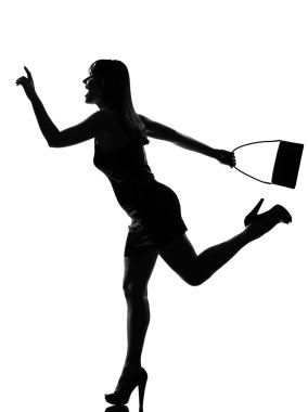 Stylish silhouette woman running hailing hurrying clipart